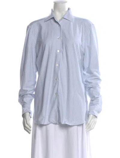 Pre-owned Sharis Place Private Label Striped Long Sleeve Button-up Top In Blue