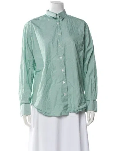 Pre-owned Sharis Place Private Label Striped Long Sleeve Button-up Top In Green