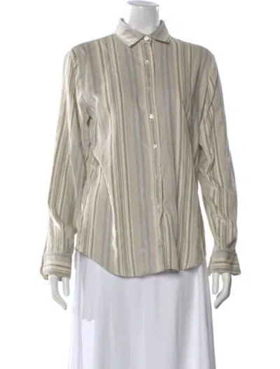 Pre-owned Sharis Place Private Label Striped Long Sleeve Button-up Top In Neutral