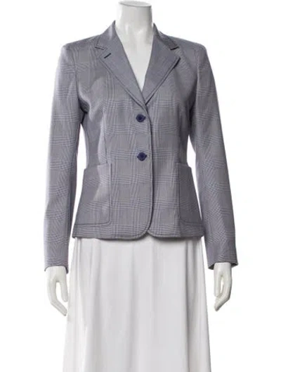 Pre-owned Sharis Place Private Label Wool Plaid Print Blazer In Gray