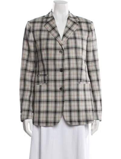 Pre-owned Sharis Place Private Label Wool Plaid Print Blazer In Neutral