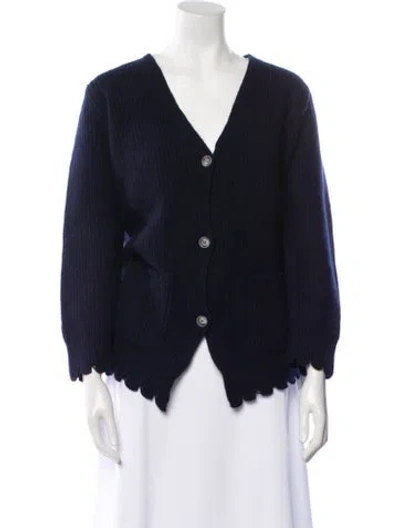 Pre-owned Sharis Place Private Label Wool V-neck Sweater In Blue