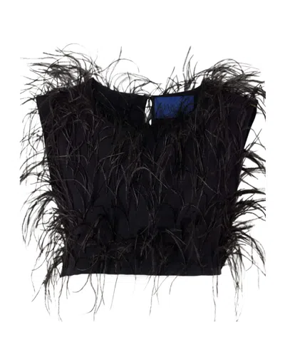 Sharon Wauchob Cato Feather-trimmed Silk Tank In Black