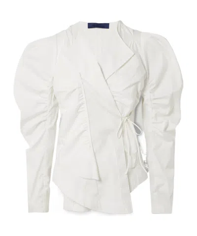 Sharon Wauchob Bann Tie-detailed Gathered Cotton-poplin Shirt In White