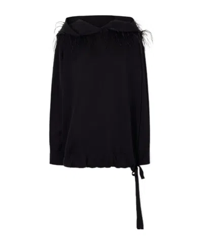 Sharon Wauchob Feather-trimmed Silk-blend Hoodie In Black
