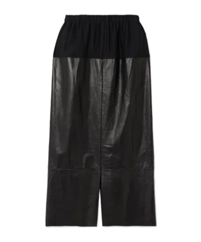 Sharon Wauchob Laure Paneled Silk-jersey And Leather Midi Skirt In Black