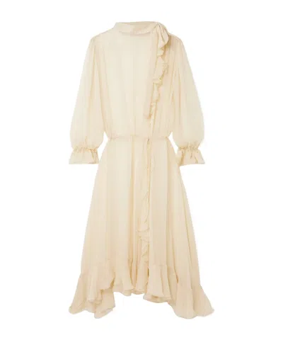 Sharon Wauchob Abae Asymmetric Ruffled Silk-mousseline Midi Dress In Neutral