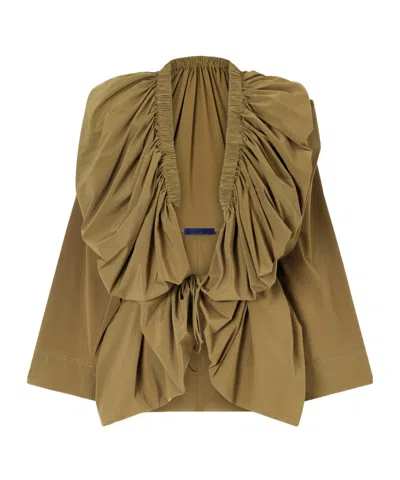 Sharon Wauchob Sata Draped Gathered Silk-blend Wrap Blouse In Brown