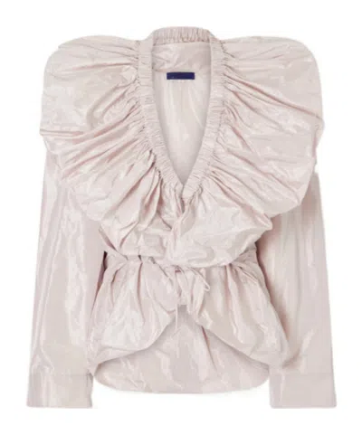 Sharon Wauchob Satin Blouse With V-neck Ruffle Detailing In Pink