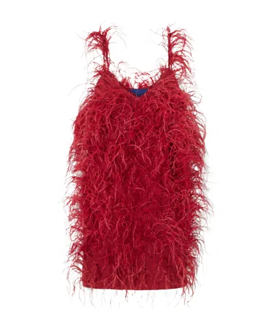 Sharon Wauchob Sara Feather-trimmed Silk-crepe Mini Dress In Red