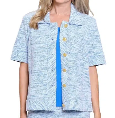 Sharon Young Tweed Short Sleeve Jacket In Blue