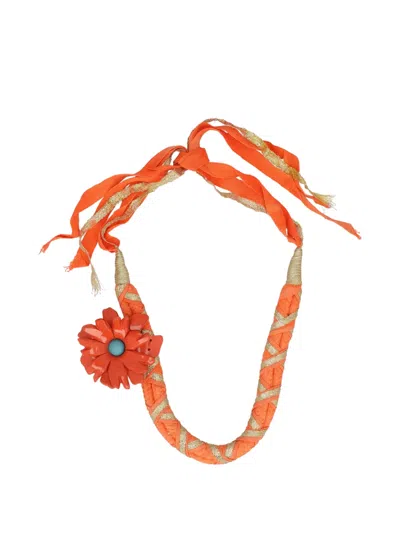 Pre-owned Sharra Pagano 1970-1980s Flower Pendant Necklace In Orange