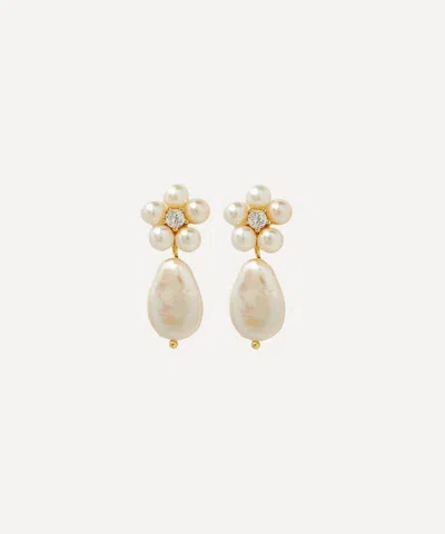 Shashi 14ct Gold-plated Vermeil Silver Daisy Pearl Drop Earrings