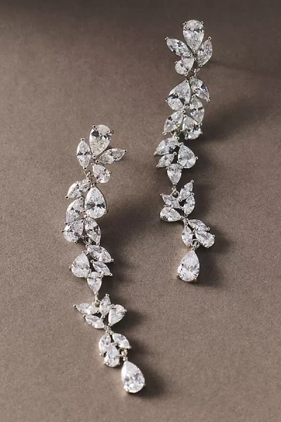 Shashi Crystal Fallen Leaf Linear Earrings In Silver
