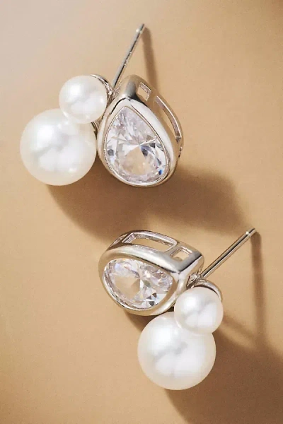 Shashi Faura Crystal & Pearl Stud Earrings In Silver