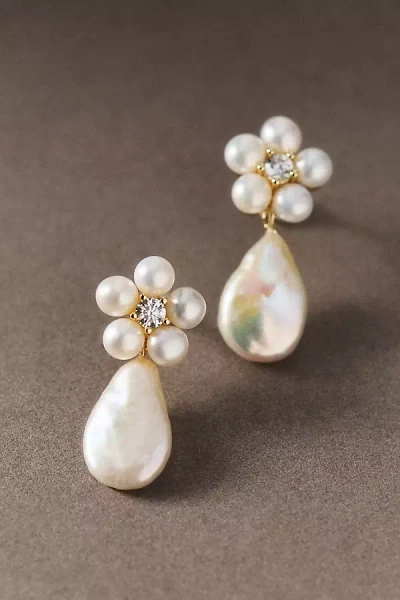 Shashi Floral Pearl Drop Earrings In White