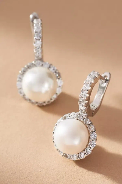 Shashi Halo Pearl Huggie Earrings In Silver