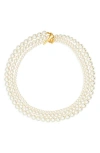 Shashi Louise Imitation Pearl Wrap Necklace In 14k Gold Plated Sterling Silver