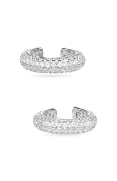 Shashi Micro Crystal Pavé Set Of 2 Ear Cuffs In Silver
