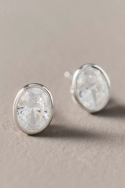 Shashi Oval Bezel Crystal Post Earrings In Silver