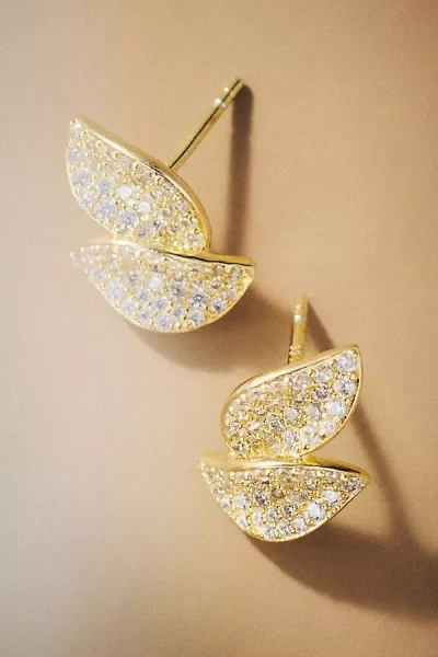 Shashi Pavé Leaf Stud Earrings In Gold