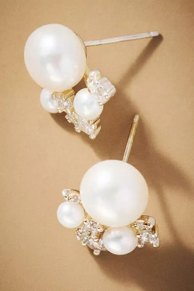 Shashi Pearl & Crystal Cluster Post Earrings In White