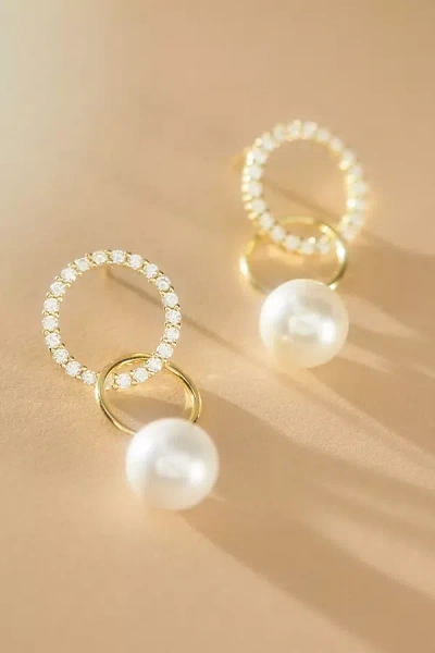 Shashi Round Pearl Drop Earrings In Gold