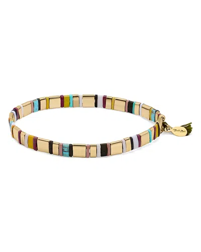 Shashi Tilu Zenzo Beaded Stretch Bracelet In 14k Gold Vermeil In Multi/gold
