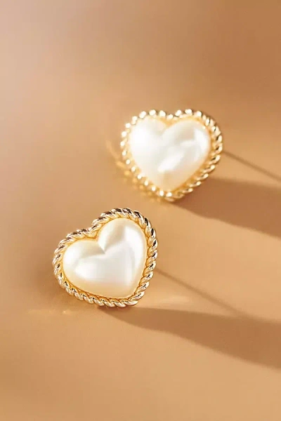 Shashi Vintage Heart Pearl Post Earrings In White