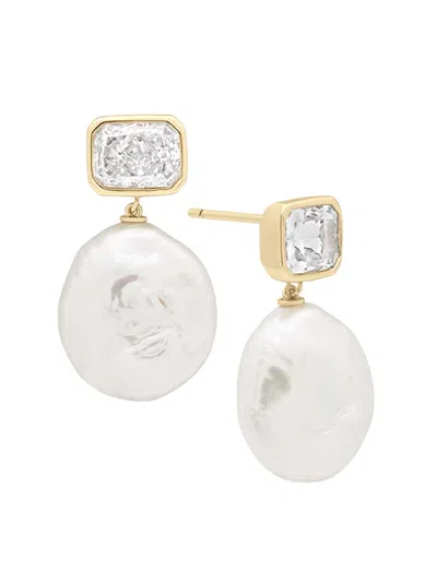 Shashi Women's Cleo 14k Gold Vermeil, Cultured Freshwater Pearl & Cubic Zirconia Drop Earrings In Pattern