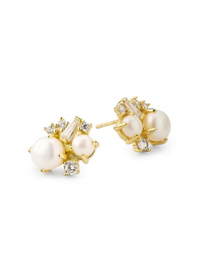 Shashi Women's Cleo 14k-gold-plated, Cultured Freshwater Pearl & Cubic Zirconia Cluster Stud Earrings In Pink