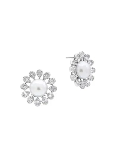 Shashi Women's Émilie Silver-plated, Imitation Pearl & Cubic Zirconia Halo Stud Earrings In Metallic