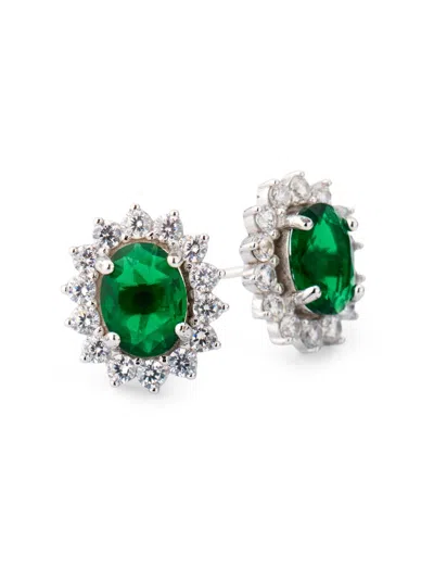Shashi Women's Gia Sterling Silver & Cubic Zirconia Halo Stud Earrings In Green