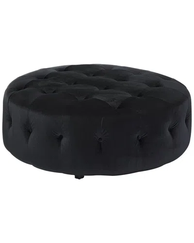 Shatana Home Jasper Small Round Velvet Ottoman In Black