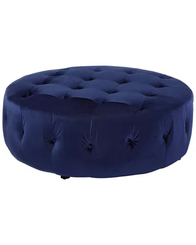 Shatana Home Jasper Small Round Velvet Ottoman In Navy