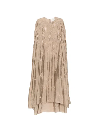Shatha Essa Embellished Tassel Cape Dress In Brown