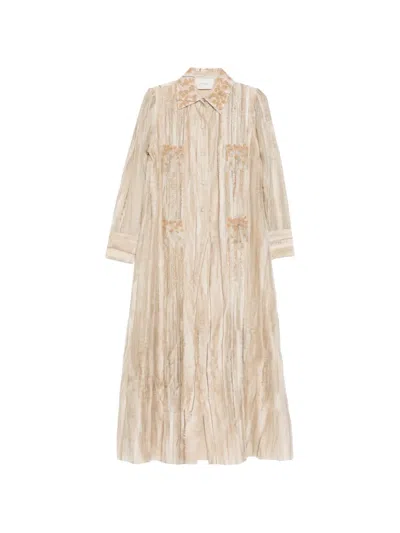 Shatha Essa Embroidered Pintuck Shirt Dress In Neutral