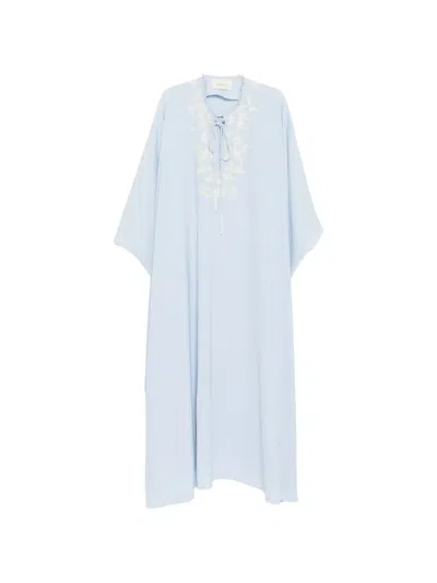 Shatha Essa Floral-embellished Maxi Dress In Blue