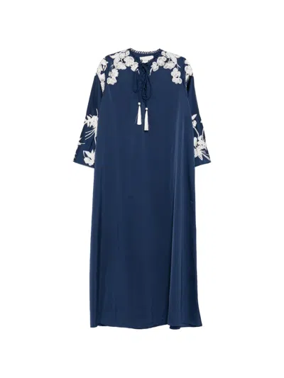 Shatha Essa Floral-embroidered Maxi Dress In Blue