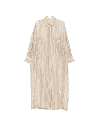 Shatha Essa Floral Embroidered Shirt Dress In Neutral