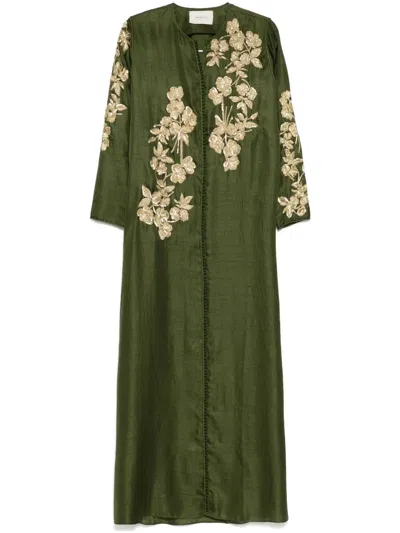 Shatha Essa Floral Moroccan Embroidered Dress In 绿色