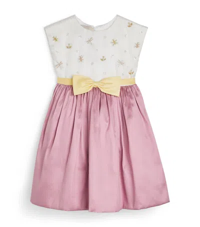 Shatha Essa Kids' Silk Organza Embroidered Dress In Pink