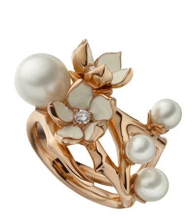 Shaun Leane Gold Vermeil, Diamond And Pearl Cherry Blossom Flower Ring In Rose Vermeil