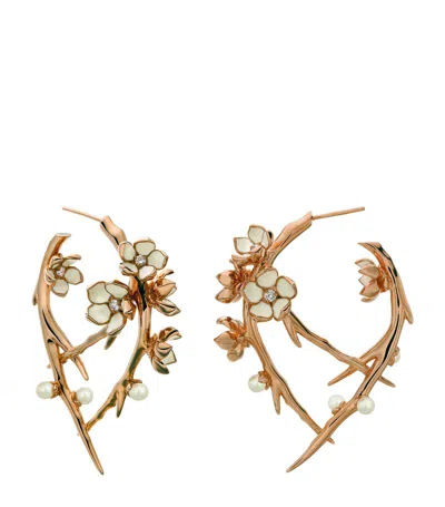Shaun Leane Gold Vermeil, Diamond And Pearl Cherry Blossom Hoop Earrings In Rose Vermeil