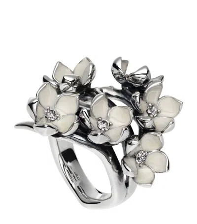 Shaun Leane Sterling Silver And Diamond Cherry Blossom Full Flower Ring