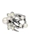 SHAUN LEANE STERLING SILVER, DIAMOND AND PEARL CHERRY BLOSSOM FLOWER RING