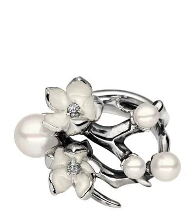 Shaun Leane Sterling Silver, Diamond And Pearl Cherry Blossom Flower Ring