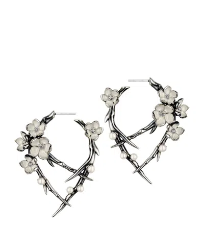 Shaun Leane Sterling Silver, Diamond And Pearl Cherry Blossom Hoop Earrings