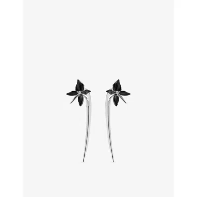 Shaun Leane Womens Black Orchid Flower Sterling-silver And Diamond Hook Earrings
