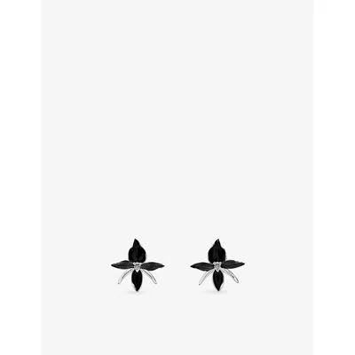 Shaun Leane Womens Black Orchid Large Flower 925 Sterling Silver And Diamond Stud Earrings